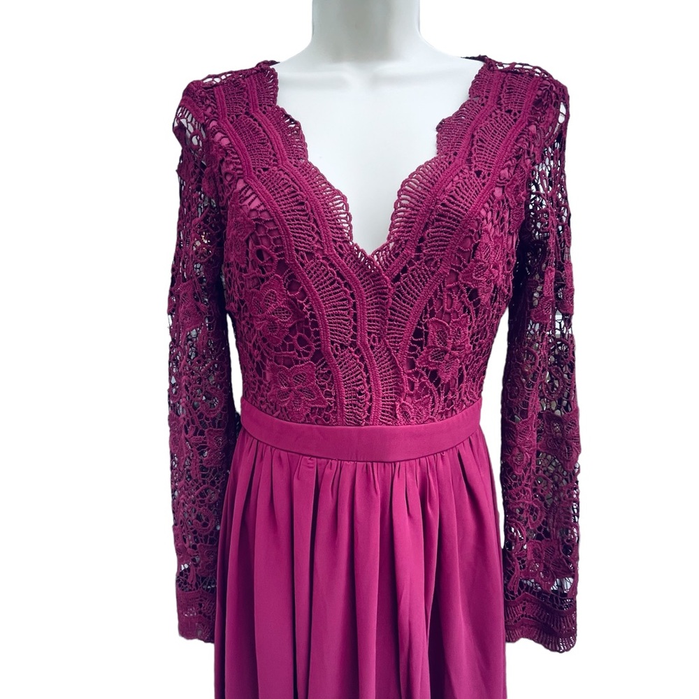 Lulus Burgundy Awaken My Love Long Sleeve Lace Maxi Dress Open Back Style (8737) - Picture 12 of 15